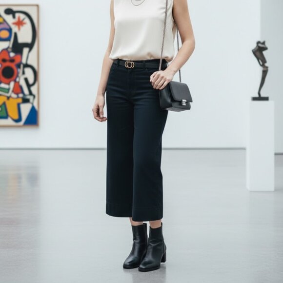 Sandro Elegant Dark Navy Cropped Trousers Size 34 - Picture 1 of 10